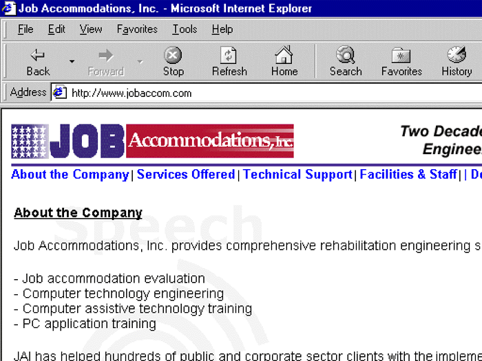 Picture of Job Accommodations web site at 2X magnification